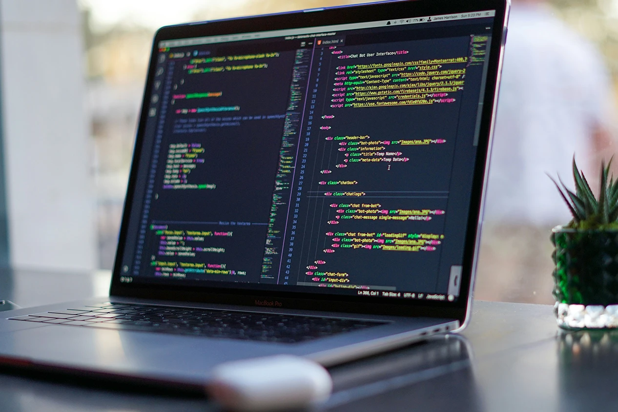 Code on a laptop on a countertop